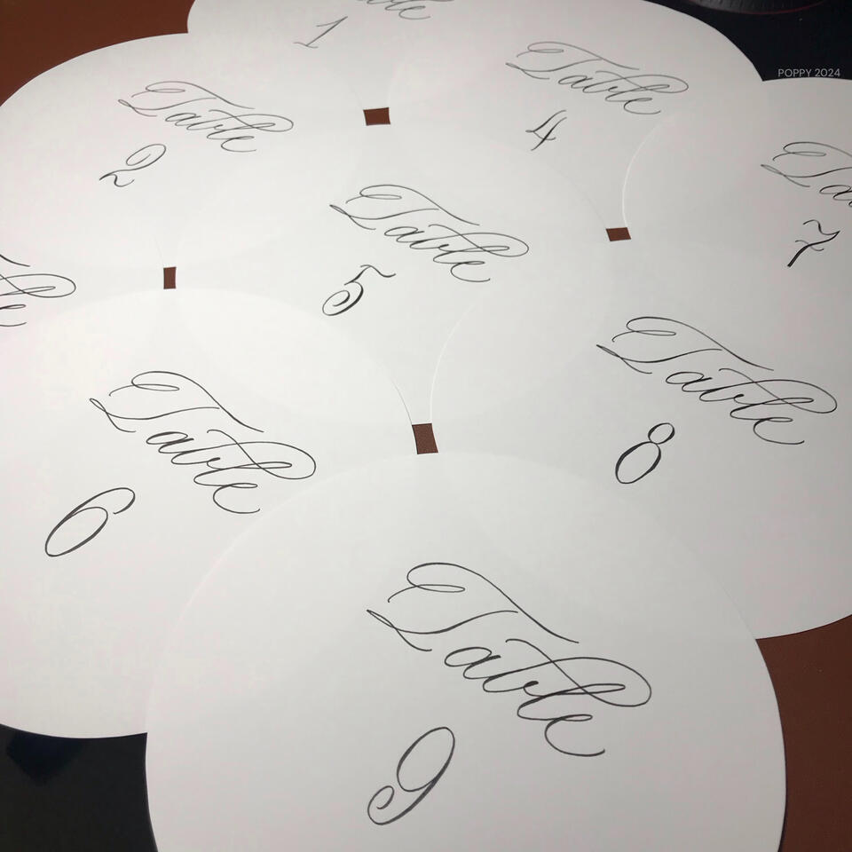 ป้ายเลขโต๊ะ เขียนหน้าหลังด้านสไตล์ Calligraphy